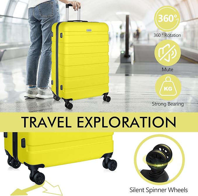 AnyZip Luggage PC ABS Hardside Lightweight Suitcase with 4 Universal Wheels TSA Lock Carry-On 20 Inch Yellow