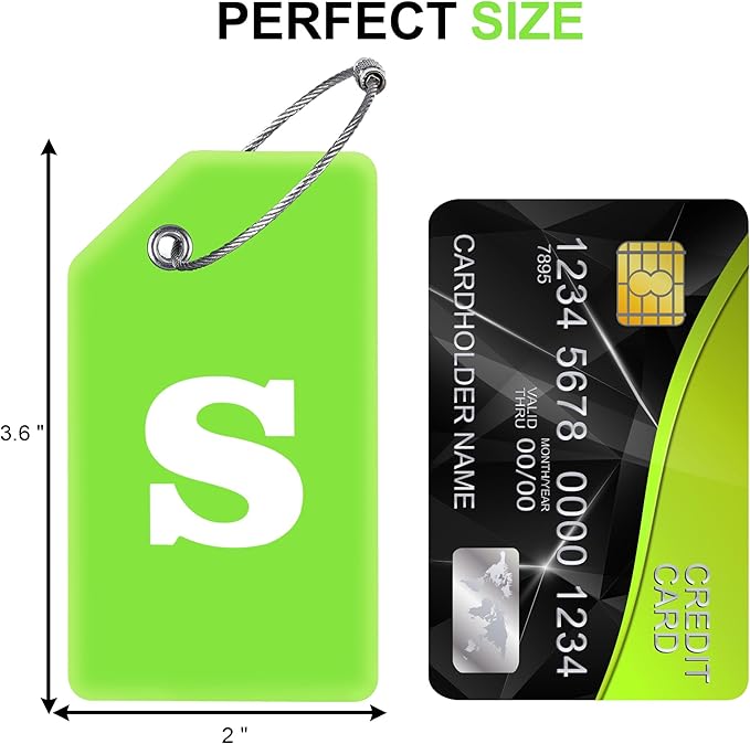 Gostwo 2 Pack Silicone Luggage Tags for Suitcases, 26 Initial Letter Baggage Labels Handbag School Bag Suitcase Instrument Tag with Stainless Steel Loop(Green)(Letter S)