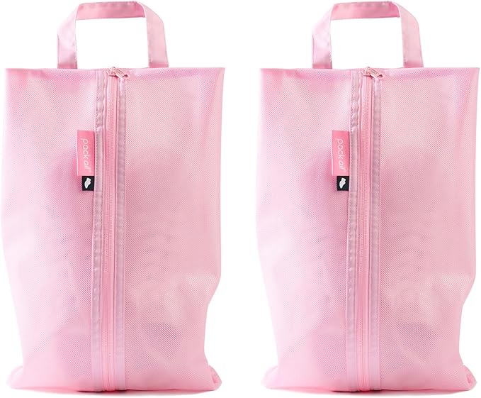 pack all Shoe Bag for Travel, Water-Resistant Shoe Pouch for Gym, Odor-Resistant Soccer Cleats Bag for Sport (Pink, 2-Pack)