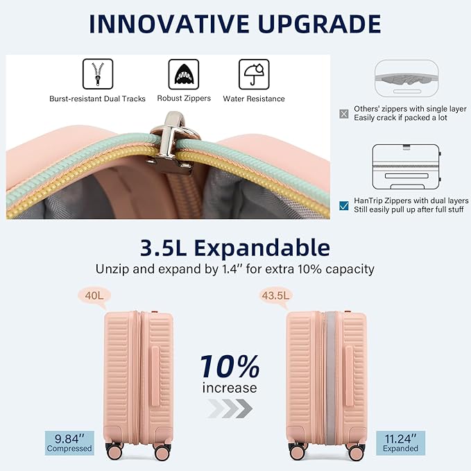 Hard Shell Suitcases 20 Inch Carry on Luggage Airline Approved, Expandable Travel Luggage with Cup Holder Charger Built in Lightweight Small Suitcase with Wheels, Pink