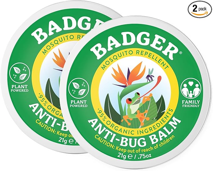 Badger Bug Repellent Tin, Organic Deet-Free Mosquito Repellent with Citronella, Family Friendly Pleasant Smelling Insect Repellent, Easy to Use Travel Size, .75 oz Tin, 2-Pack