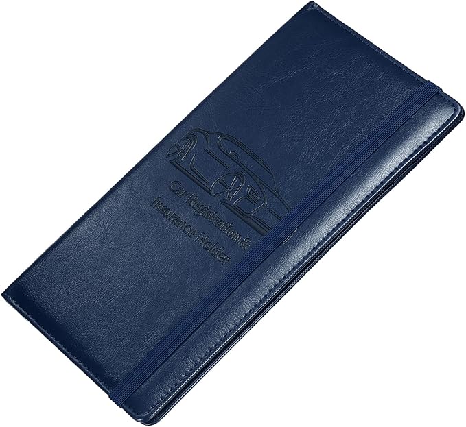 HARFINGTON Car Registration and Insurance Holder 9.45" x 5.04" PU Leather Vehicle Glove Box Organizer Storage Accessories Men Women Car ID Holder for License ID Card Bank Card, Blue