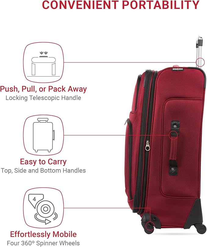 SwissGear Sion Softside Expandable Roller Luggage, Burgundy, 3-Piece Set (21/25/29)