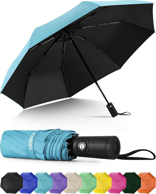 Seniny Windproof Travel Umbrella, Automatic Umbrellas for Rain, Portable & Compact Umbrellas for Backpack, Strong UV for Protection, Folding Small Sun Umbrella for Car, Walking