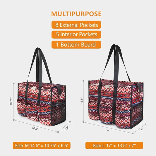 TOPDesign Utility Water Resistant Tote Bag with 13 Pockets, Top Zipper Closure & Thick Bottom Support, for Working Women