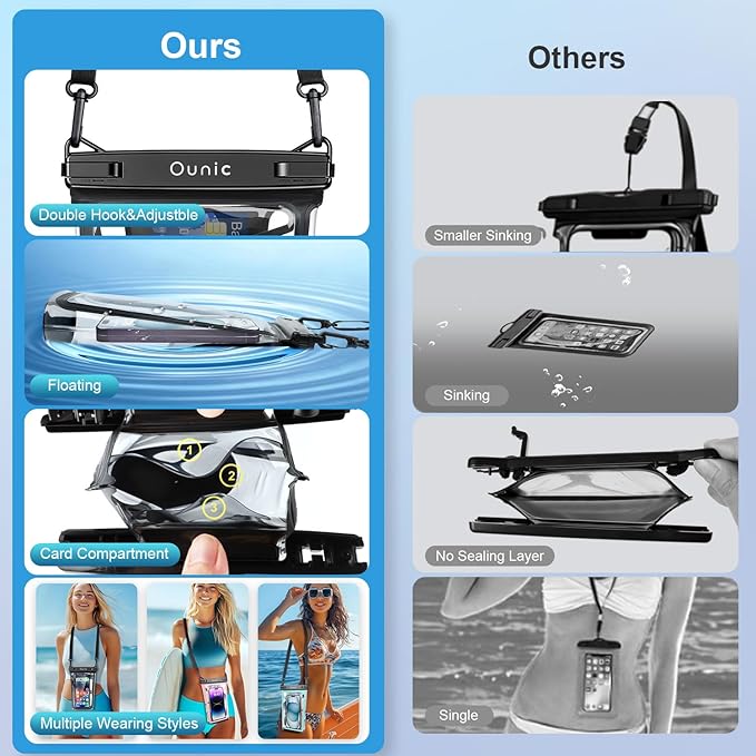 Large Waterproof Phone Pouch, Floating Waterproof Pouch for iPhone 16 15 14 13 12 Pro Max Galaxy S25 S24 S23, Adjustable Lanyard, IPX8 Waterproof Bag for Beach Cruise Swimming Rafting Boating