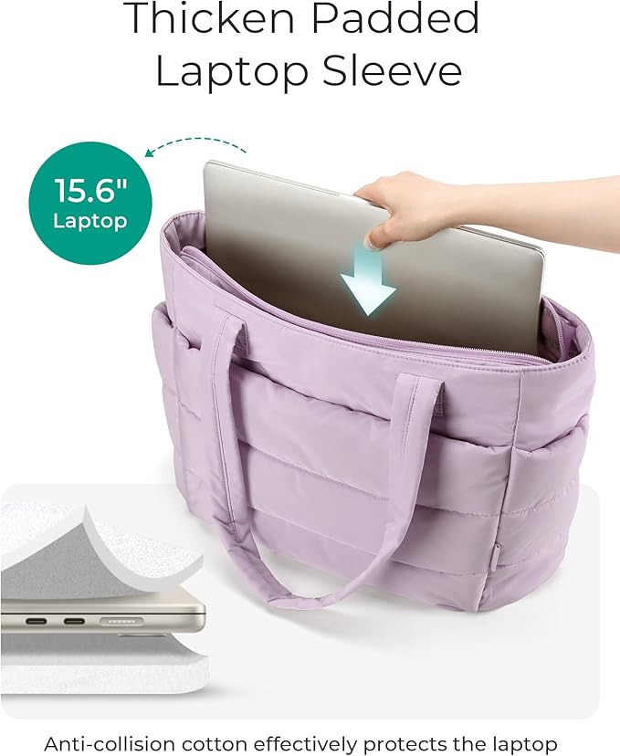BAGSMART Tote Bag for Women, Lightweight Puffy Tote Bag with Compartments Shoulder Bag Handbag for Travel, Work, Gym