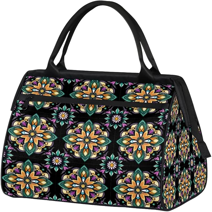 Large Travel Duffle Bag for Women Men,Waterproof Weekender Overnight Bag Carry on Tote Bags for Gym Sport Business Trip,Mexican Floral Tile Duffel Bags