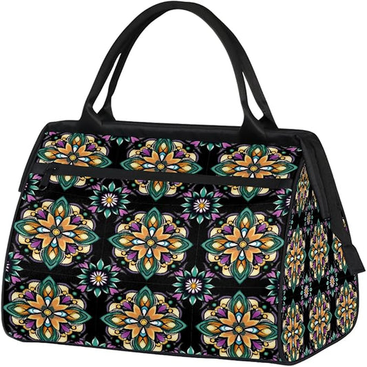 Large Travel Duffle Bag for Women Men,Waterproof Weekender Overnight Bag Carry on Tote Bags for Gym Sport Business Trip,Mexican Floral Tile Duffel Bags