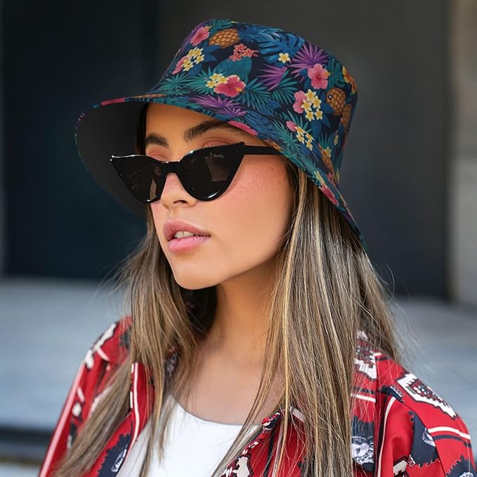 Unicorn and Pink Flower Fisherman Hat Summer Foldable UV Protection Sun Hat