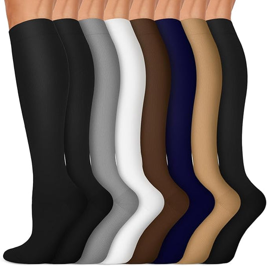 Copper Compression Socks 15-20 mmHg for Men & Women 8 Pairs – Circulation Support for Nurses, Travel, Running, Hiking, Soccer