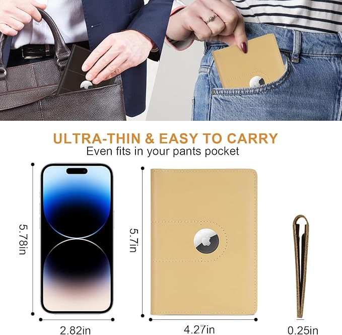 Genuine Leather Passport Holder for Travel Passport Covers with AirTag Slot Passport Wallets for Men Women Family Travel Christmas Gifts, Mens Womens Passport Holder, Beige