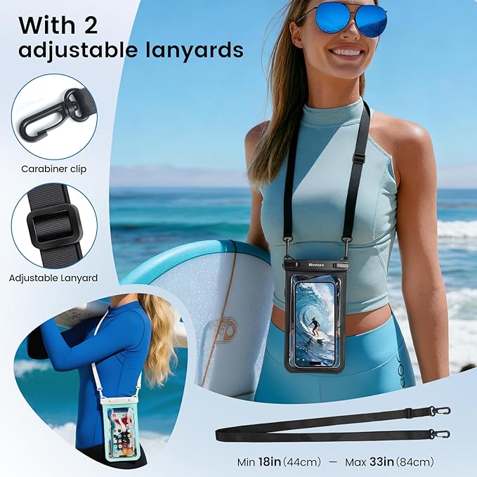 Niveaya 2 Pack IPX8 Waterproof Phone Pouch, Large Space Cell Phone Pouch Floating, Water Proof Phone Case with Lanyard, Phone Dry Bag Beach Cruise Ship Essentials(Up to 8.5")