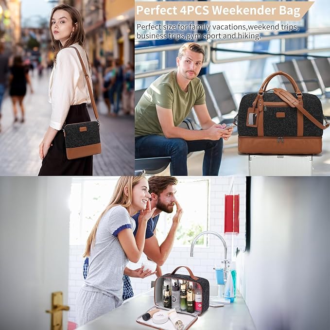 Wogarl Weekender Bags for Women Large Canvas Overnight Bag Travel Duffel Bags Carry on Shoulder Weekend Bag with Shoe Compartment for Travel Night Flight Daily Use