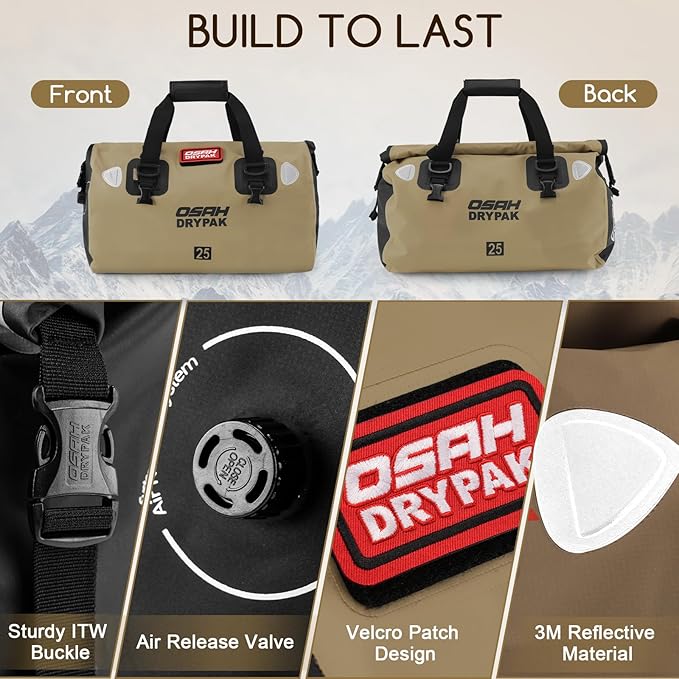 Waterproof Duffel Bag - Motorcycle Dry Bag Tail Bag with Large Storage Space, Waterproof Luggage Duffle Bags with Outer Mesh Zipper Pocket for Camping, Kayaking, Fishing & Traveling