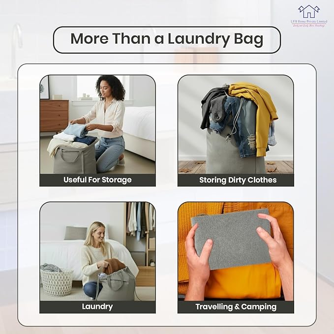 LFH Home Cotton Canvas Large Laundry Bag with Handle, Heavy Duty Drawstring Closure Washable Laundry Bags, School Travel, Home, Hotel, College Dorm, Organizer Sack, Toys Clothes 28x36 (Pack of 6)-Grey
