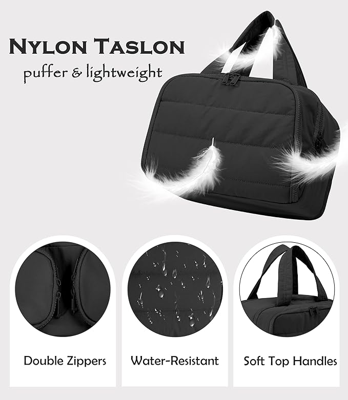 Travel Toiletry Bag for Women, Large Wide-open Puffy Cosmetic Makeup Bag with Wet-Dry Separation, Multi-Pocket Organizer with Carry Handle for Toiletries, Cosmetics, Essentials, Black