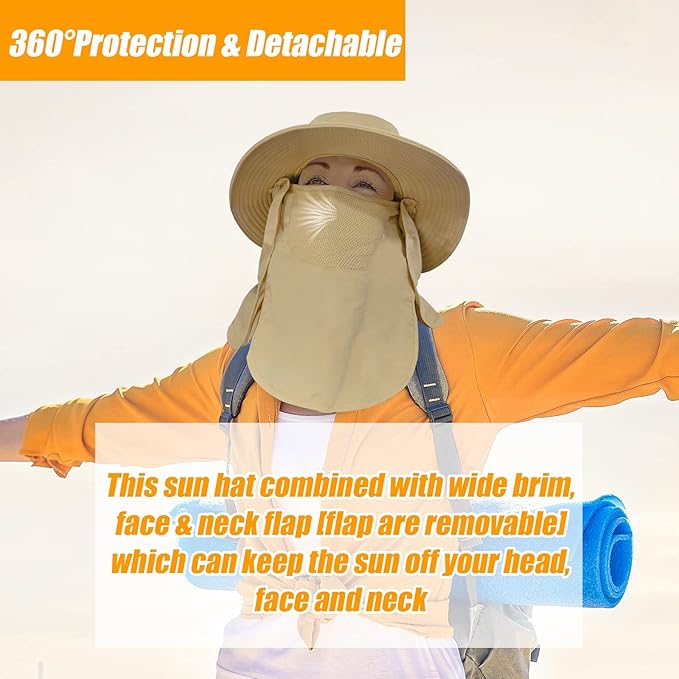 Fishing Hat for Men & Women, Outdoor UV Sun Protection Wide Brim Hat with Face Cover & Neck Flap