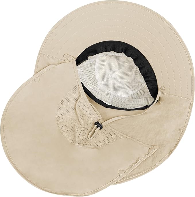 Rosoz Sun Hat for Men Women with Neck Flap,Wide Brim UPF50+ Fishing Hat with Detachable Face Cover Outdoor Sun Protection Hat