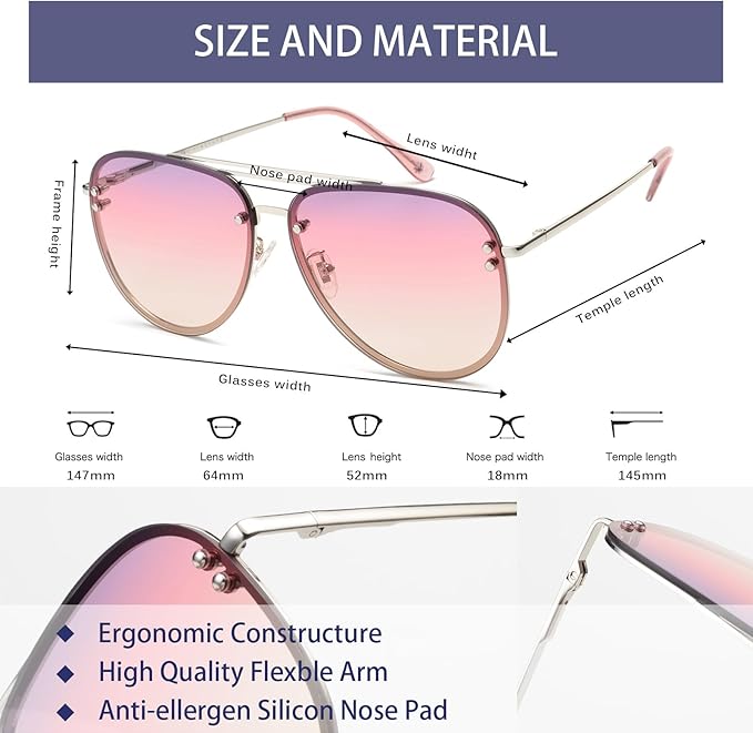Trendy Oversized Aviator Sunglasses for Women 2025, Cute Retro Aviator Sun Glasses UV Protection Big Shades VF2203