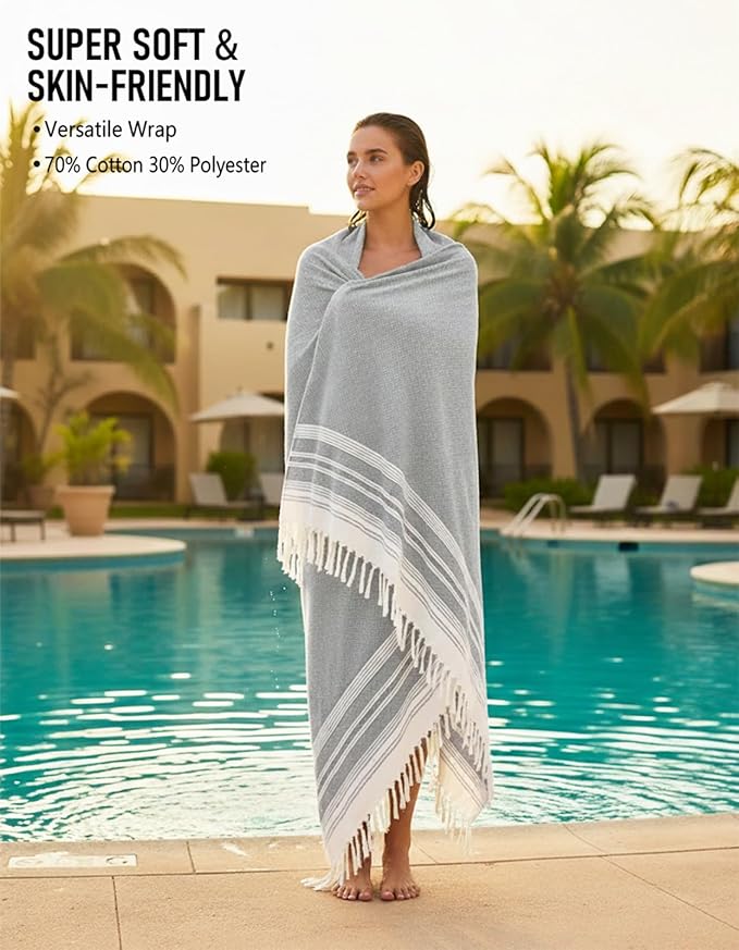 Oversized Turkish Beach Towel Blanket Cotton Giant XL Sandproof Towels Huge Linen XXL Extra Large Big Throw Quilt Blankets for Adults Cloud Travel Camping Glamping Accessories Essentials