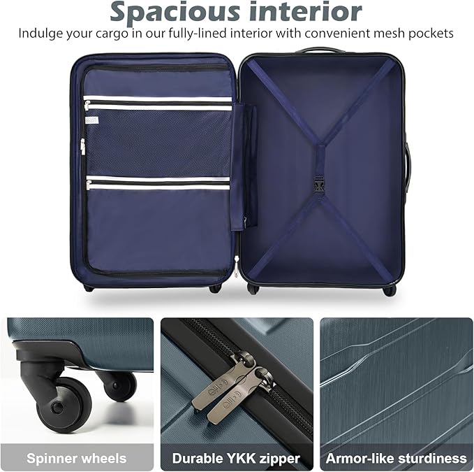 Coolife Luggage PC+ABS Expandable Hardshell Suitcase with TSA Lock, Spinner Checked Lightweight (Teal, 28in)