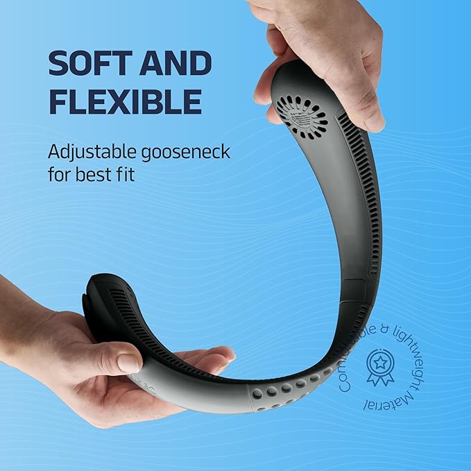 NEXAIR Portable Neck Fan - 3 Speed Rechargeable Bladeless Neck Fan, Adjustable Personal Black Neck Fan For Women & Men Modern Design, Great Cooling Fan For Travel, Outdoors & Sports