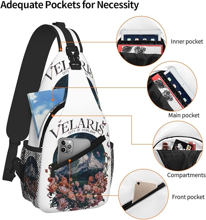 Velaris The City Of Starlight - The Night Court Fantasy Aesthetic Crossbody Bag Trendy Sling Bag Bakpack Casual Chest Bags Daypack For Hiking Walking Travel Running(4)