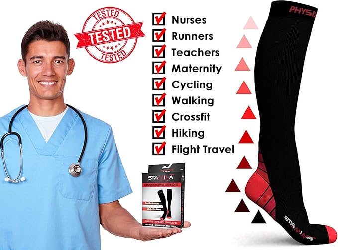 Physix Gear Compression Socks 20-30 mmHg - Men & Women - Running, Nurses, Shin Splints, Flight, Travel