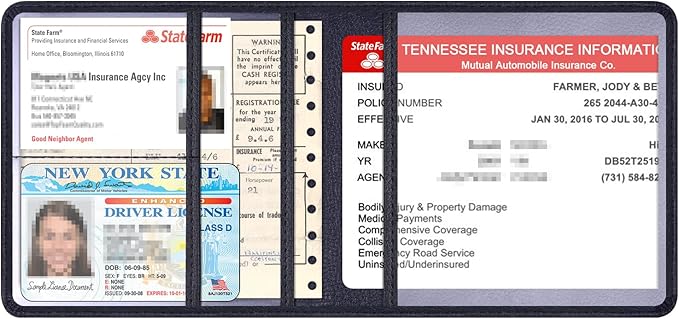 Car Insurance and Registration Holder, 5.5 x 5 Inch PU Leather Vehicle Glove Box Organizer Wallet Case for Insurance Card, Driver License, Paperwork - Black