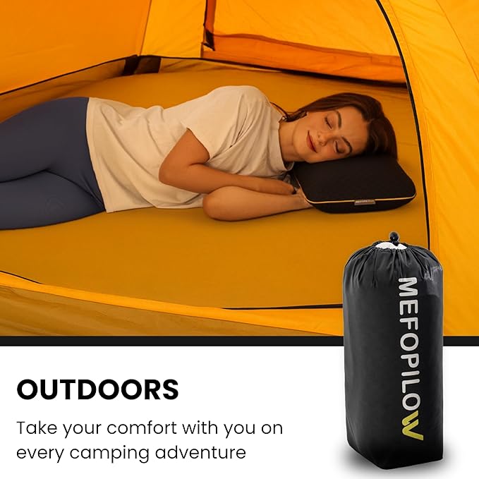 Memory Foam Travel Pillow with Washable Cover & Carry Bag – Compact, Soft & Breathable Neck Pillow for Airplane, Camping & Car (Black- with Extra Gray Cotton Cover, 15.7x9.8x3.9 inches)