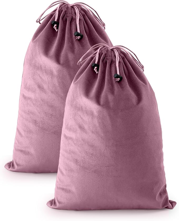 FantasyLife Shoe Bags for Travel, Washable Dust Bags for Storage & Packing, Flannel Shoe Pouch with Drawstring Closure for Purses, Handbags, Shoes & Toys (2, Parfait Pink)