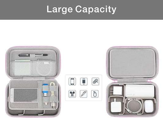 MOSISO Electronic Organizer Travel Case Compatible with MacBook Power Adapter, Compatible with Magic Mouse & Pencil, SD Card, USB Flash Disk with 4 Modular Insert & 2 Cable Tie & Snap Hook, Pink