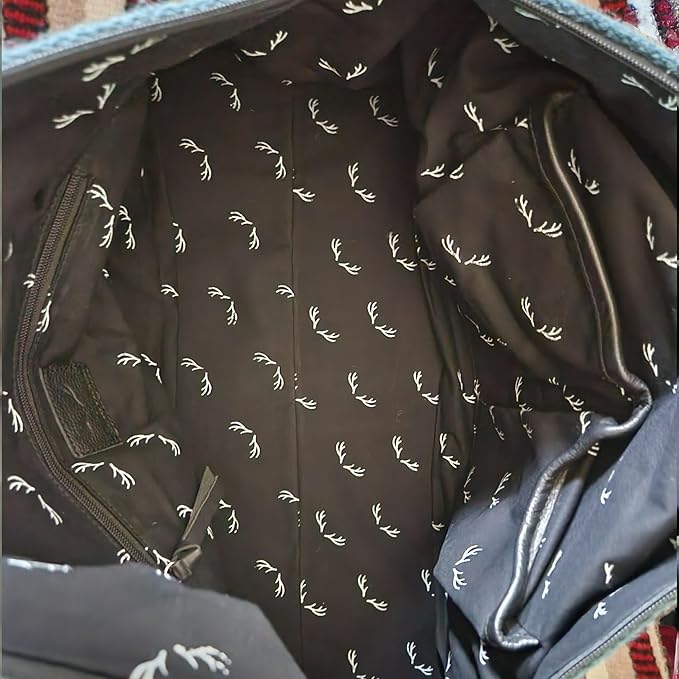 Aztec Large Weekender Southwestern Duffel Bag Saddle Blanket Bag 100% Leather Handles (Sahara)