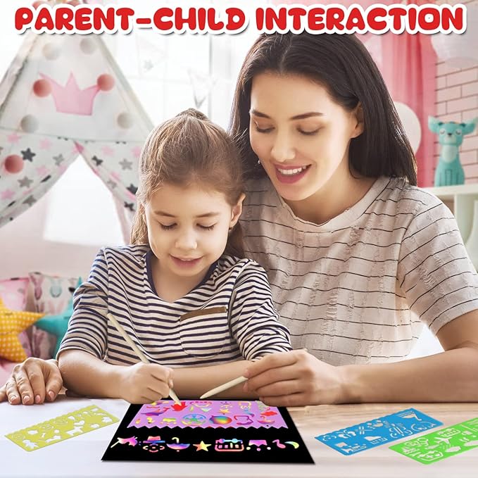 ZMLM Scratch Paper Art Set: 60Pcs Magic Drawing Art Craft Kid Scratch Paper Supplies Toddler Preschool Learning Toys for Age 3 4 5 6 7 8 Girls Boys Birthday Activities Party Favors