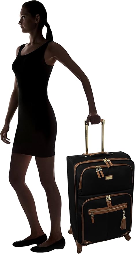 Steve Madden Designer Luggage - Checked Large 28 Inch Softside Suitcase - Expandable for Extra Packing Capacity - Lightweight Bag with Rolling Spinner Wheels, Harlo Black, 28in