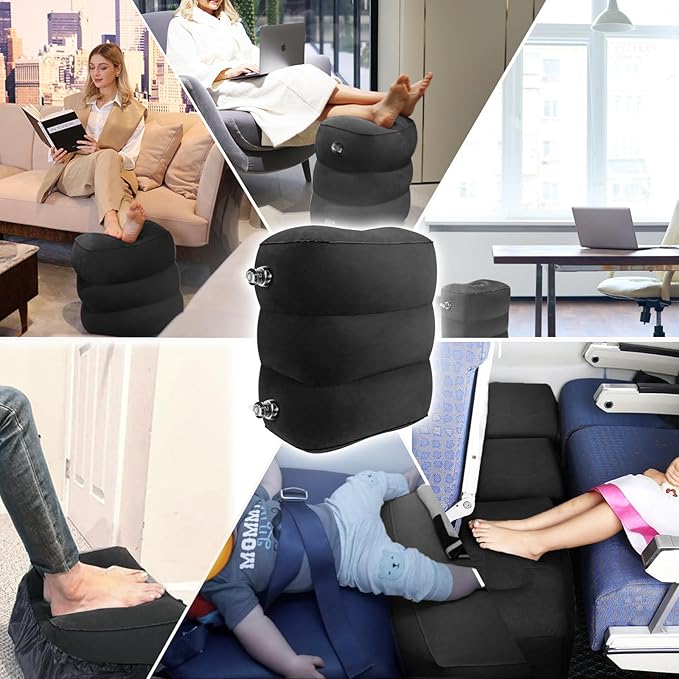 HOMCA Inflatable Travel Foot Rest Pillow (2-Pack) Adjustable Height Leg Pillow Fast Inflating Airplane Bed for Toddlers Footrest Pillow for Office, Airplane, Train, Cars, Home (Grey)