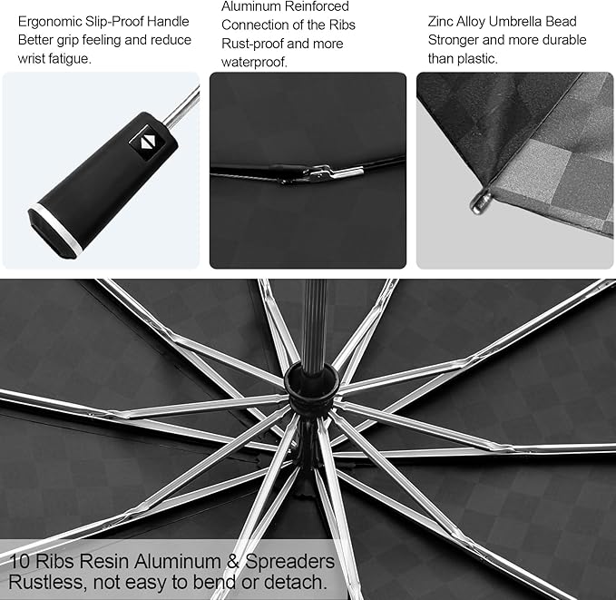 Satol 46/54/62 Inch Large Golf Umbrella, Windproof 10 Ribs Automatic Open/Close Oversize Double Canopy Vented Portable Folding Travel Umbrellas, UPF 50+ Sun & Rain Compact Umbrellas for Outdoor