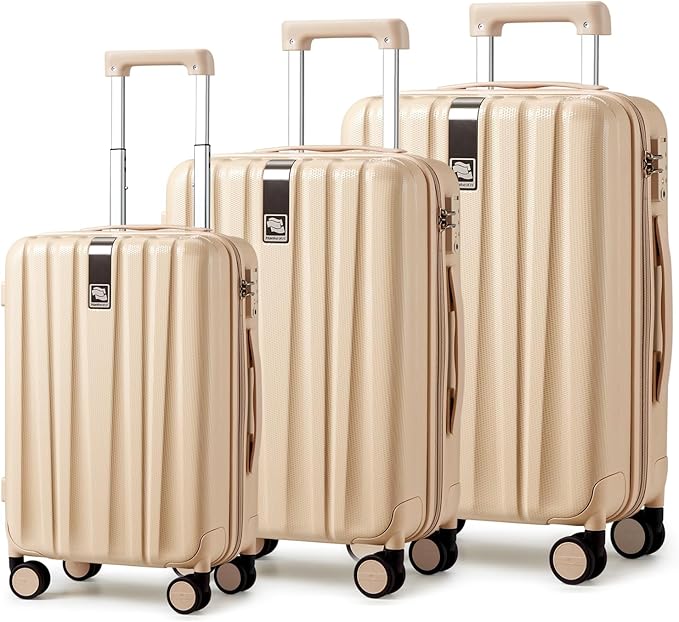 Hanke Luggage Sets 3 piece Carry On Luggage with Wheels PC Hard Shell Suitcases Lightweight Checked Travel Luggage Large Travel Suitcase Woman Men 20/24/29 Inch(Cuba Sand)
