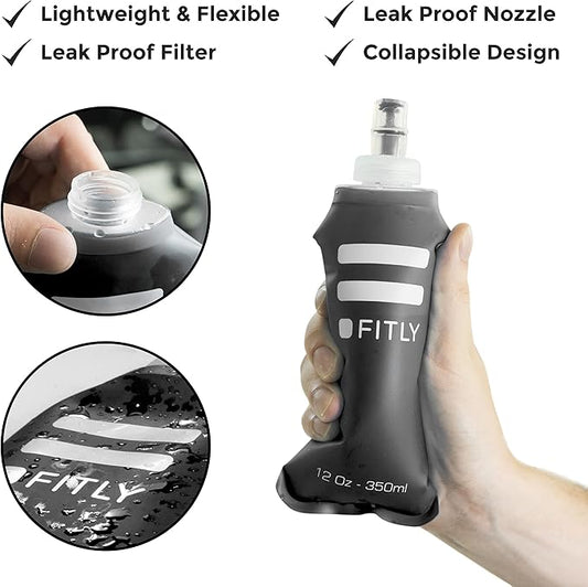 FITLY Soft Flask - Shrink As You Drink Soft Water Bottle for Hydration Pack - Folding Water Bottle Ideal for Running, Hiking, Cycling, Climbing & Rigorous Activity