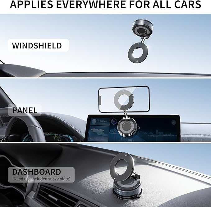 Vacuum Suction Magnetic Phone Holder, 2025 Upgraded Foldable Retractable Suction Cup Car Phone Mount for Magsafe, 360° Adjustable Magnetic Phone Stand for Cars/Gyms/Mirrors/Smooth Surface