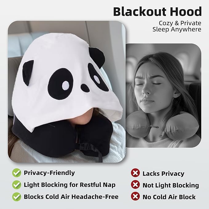 Privacy-Friendly Hooded Travel Pillow for Kids & Adults, Sensory-Friendly, Memory Foam Neck Support for Airplane, Car & Train, Breathable Fabric, Portable, Ultimate Comfort