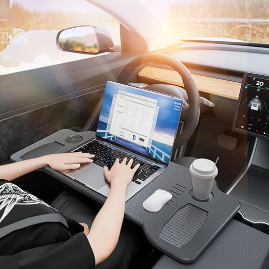 Car Laptop Desk for Tesla Model 3 Model Y Portable Car Table Food Tray Desk for Laptop Foldable Car Tray Table for Eating Travel Multipurpose Tray for Driver Accessories (Black)