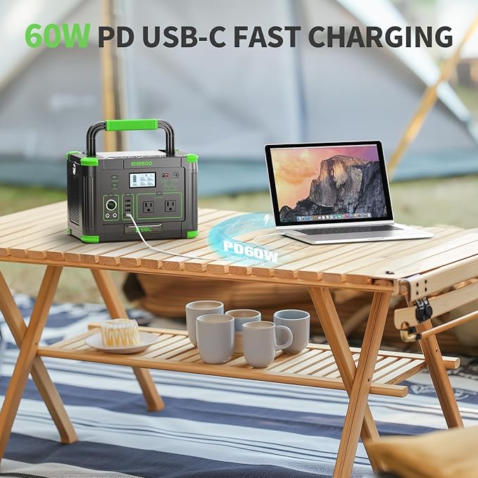 Portable Power Station 500W, 519Wh Solar Generator with 2x110V AC Outlets & USB-C PD 60W, 10-Port Power Bank with Wireless Charger for Outdoors Camping Travel Home Blackout