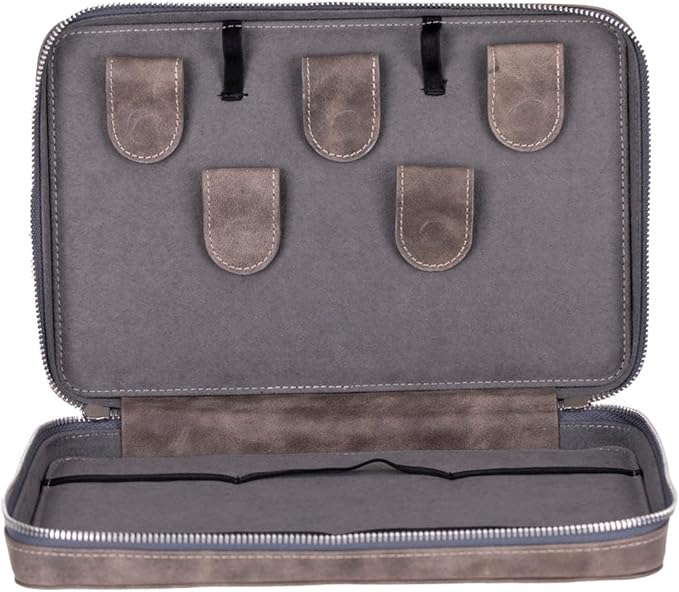 Medicine Handmade Leather Cable Organizer Bag – Full-Grain Leather Travel Tech Case for Cords, Chargers & Accessories – Zippered Storage for Men & Women (Gray)