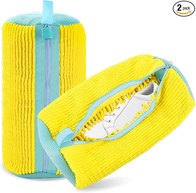 2 Pack Shoe Washing Machine Bag, Reusable Laundry Shoe Bag for Washer and Dryer, Sneaker Washing Machine Bags with Edge Protection, Shoes Washing Bag for Most Shoe Types (Yellow)