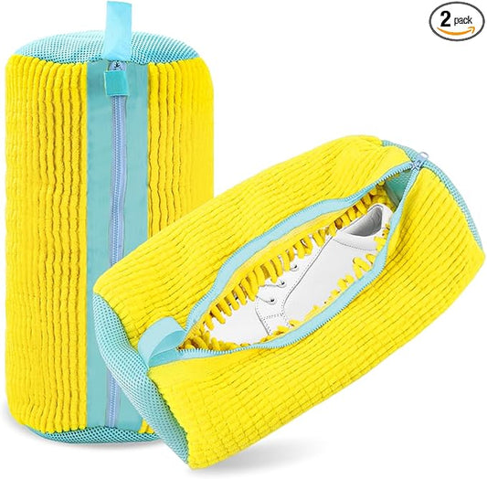 2 Pack Shoe Washing Machine Bag, Reusable Laundry Shoe Bag for Washer and Dryer, Sneaker Washing Machine Bags with Edge Protection, Shoes Washing Bag for Most Shoe Types (Yellow)