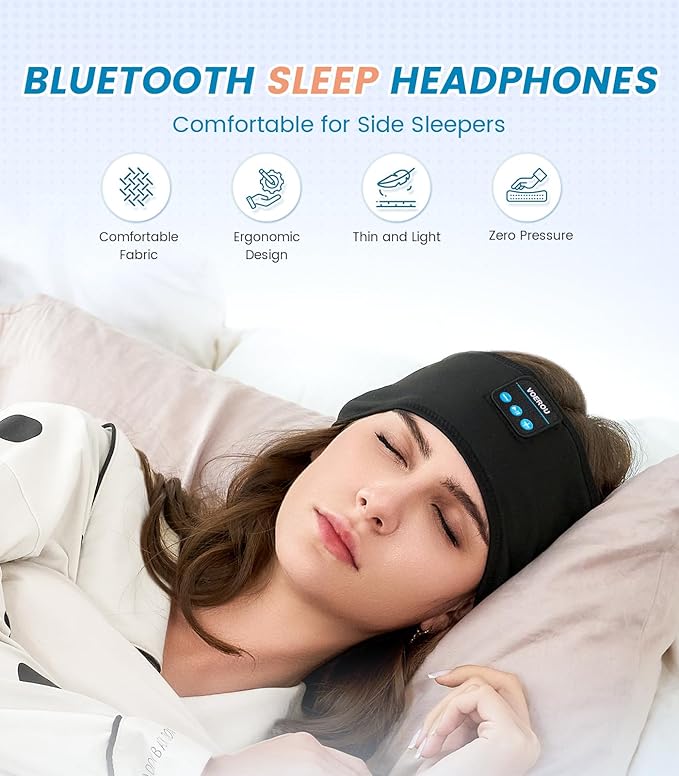 Voerou Sleeping Headphones Bluetooth 5.4 Headband, Wireless Music Eye Mask with HD Stereo Speakers, Headband Headphones for Side Sleepers, Christmas Cool Tech Gadgets Gifts for Men Women Teen Boys
