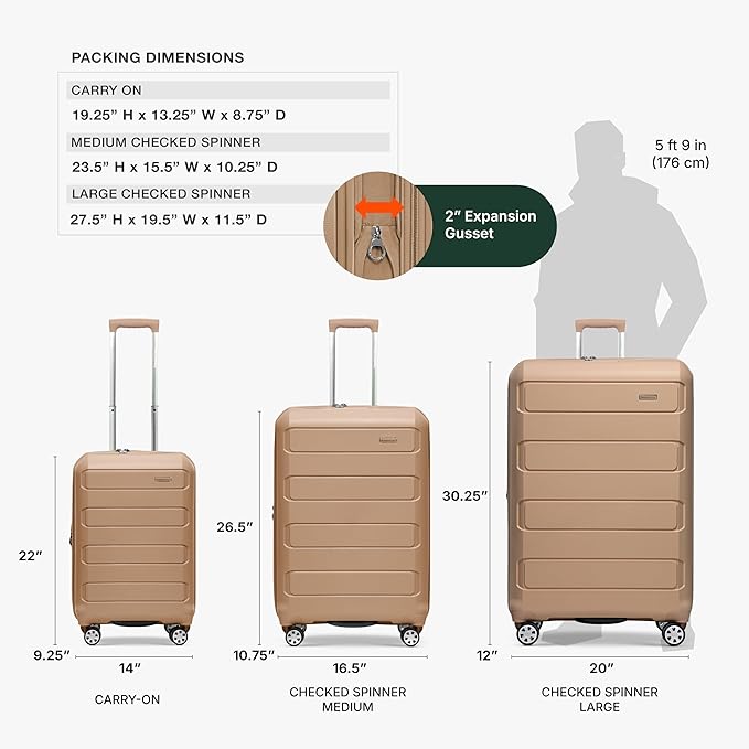 Traveler's Choice Pagosa Indestructible Hardshell Expandable Spinner Luggage, Latte Beige, 26-Inch Medium