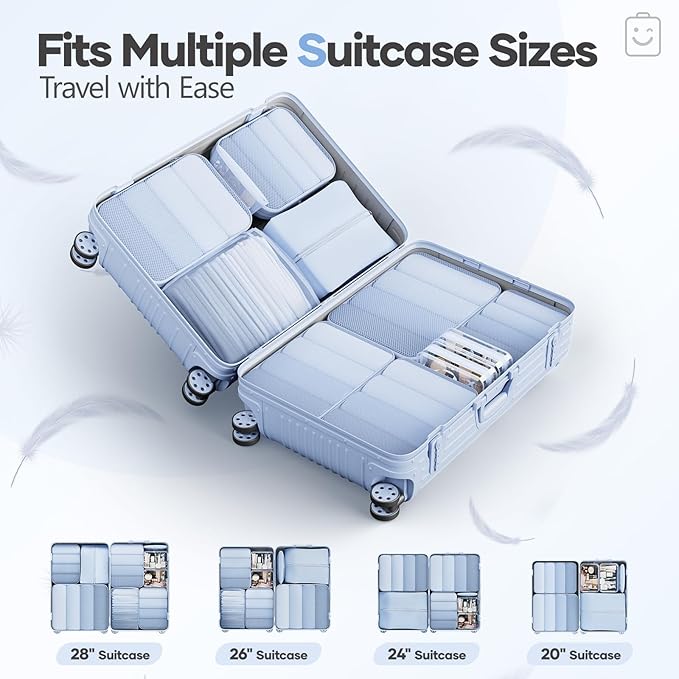 Veken 11 Set Compression Packing Cubes for Travel Essentials,Compressible Expandable Large Luggage Suitcase Organizer Bags for Clothing,Durable Space Saver Storage Bags with Toiletry Bags(Light Blue)